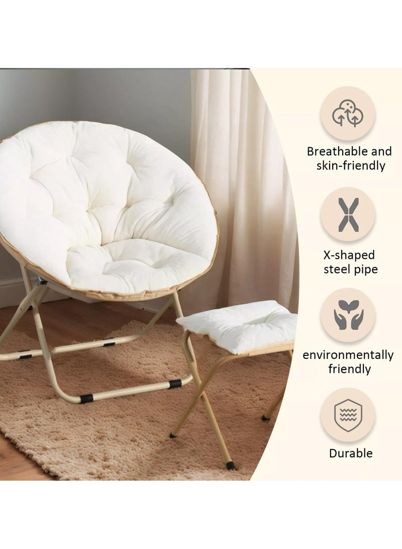 والالا كرسي استرخاء مريح من الفرو الصناعي مع مسند للقدمين، كرسي صحن قابل للطي مع أنبوب دعم على شكل X، يناسب مسند الظهر والوسادة المرنة الناعمة ويمكنه تحمل ما يصل إلى 100 كجم لغرفة المعيشة في المنزل وغرفة النوم والمكتب - Image 4