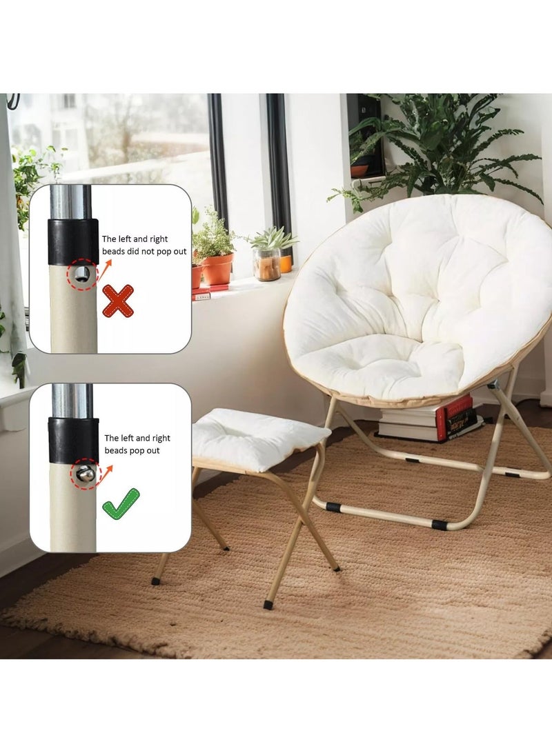 والالا كرسي استرخاء مريح من الفرو الصناعي مع مسند للقدمين، كرسي صحن قابل للطي مع أنبوب دعم على شكل X، يناسب مسند الظهر والوسادة المرنة الناعمة ويمكنه تحمل ما يصل إلى 100 كجم لغرفة المعيشة في المنزل وغرفة النوم والمكتب - Image 5