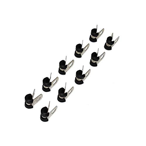 A-Team Performance أداء فريق A - مشبك خط من الفولاذ المقاوم للصدأ بقطر 3/16 بوصة مع وسادة مطاطية نيون قابلة للإزالة - حماية خطوط الوقود والزيت وكابلات البطارية وأسلاك الإشعال - حامل أنبوب مشبك معدني 10 عبوات - Image 4