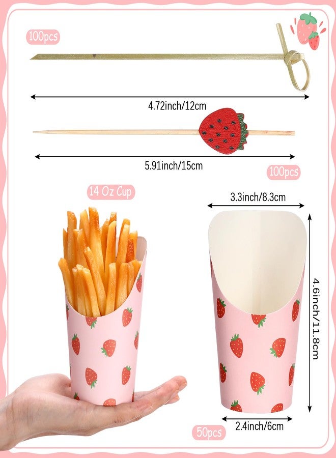 Meanplan 50 Pcs Strawberry Charcuterie Cups with 200 Pcs Cocktail Sticks 14 oz Disposable Snack Cups Strawberry Baby Shower Berry First Birthday Party Supplies for Appetizers French Fry Fruit - Image 2