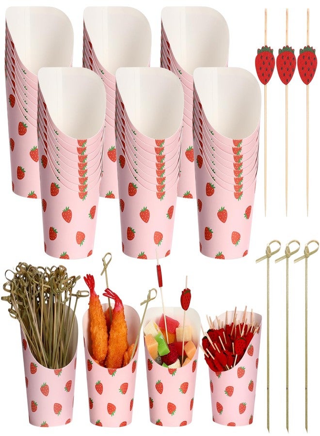 Meanplan 50 Pcs Strawberry Charcuterie Cups with 200 Pcs Cocktail Sticks 14 oz Disposable Snack Cups Strawberry Baby Shower Berry First Birthday Party Supplies for Appetizers French Fry Fruit - Image 1