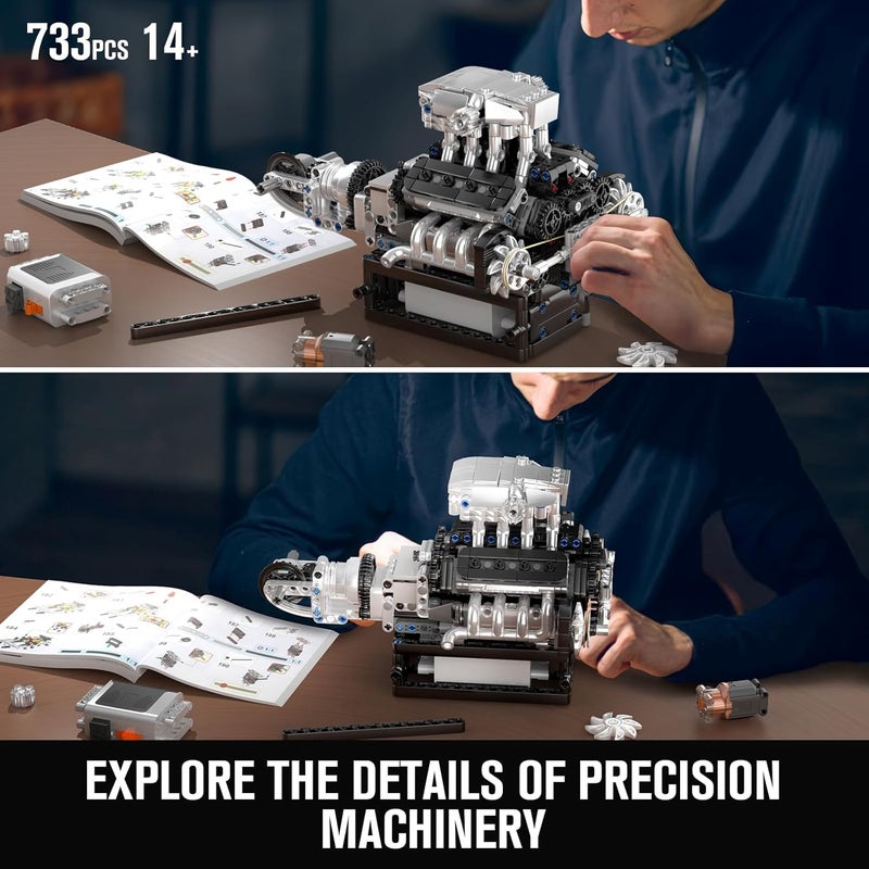 mould king 10206 V8 Engine Model kit That Runs, Build Your Own STEM Model Engine,8-Cylinder Car Engine Building Engineering Toys for Kids/Adults Collections(737+PCS) - Image 5