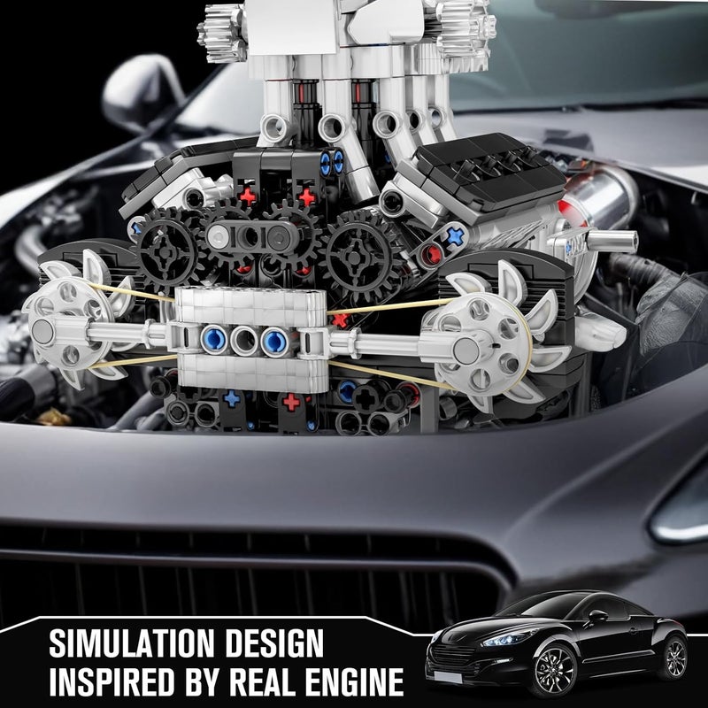 mould king 10206 V8 Engine Model kit That Runs, Build Your Own STEM Model Engine,8-Cylinder Car Engine Building Engineering Toys for Kids/Adults Collections(737+PCS) - Image 3