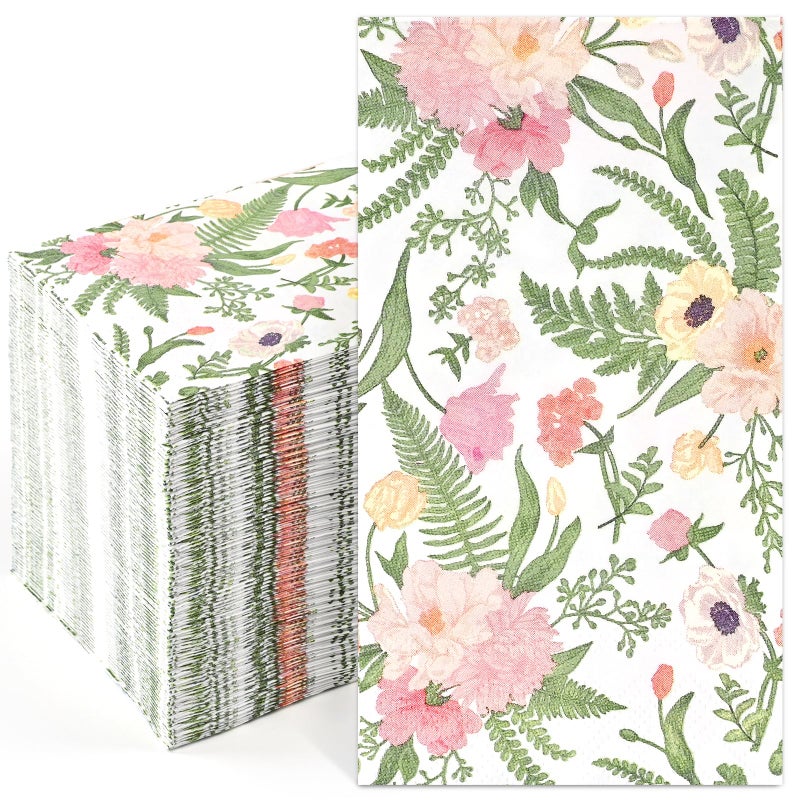 Homlouue Homlouue 100PCS Floral Napkins Wildflower Paper Napkins 3Ply  Flower Napkins Decorative Bathroom Napkins Guest Disposable Paper Hand Towels for Wedding Birthday Summer Spring Tea Party  - Image 1