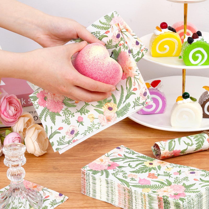 Homlouue Homlouue 100PCS Floral Napkins Wildflower Paper Napkins 3Ply  Flower Napkins Decorative Bathroom Napkins Guest Disposable Paper Hand Towels for Wedding Birthday Summer Spring Tea Party  - Image 4