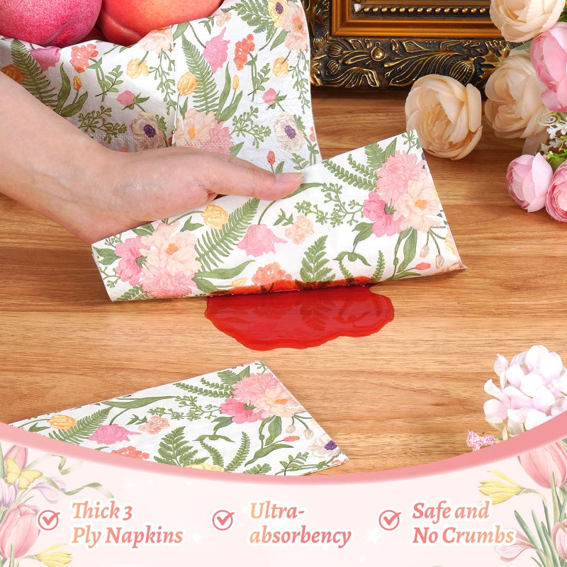 Homlouue Homlouue 100PCS Floral Napkins Wildflower Paper Napkins 3Ply  Flower Napkins Decorative Bathroom Napkins Guest Disposable Paper Hand Towels for Wedding Birthday Summer Spring Tea Party  - Image 5