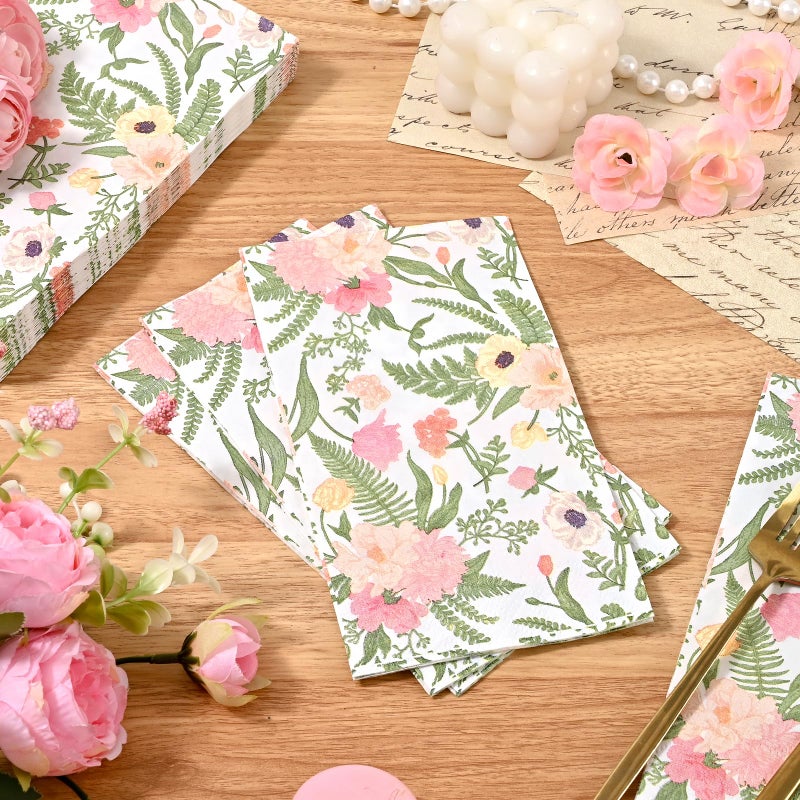Homlouue Homlouue 100PCS Floral Napkins Wildflower Paper Napkins 3Ply  Flower Napkins Decorative Bathroom Napkins Guest Disposable Paper Hand Towels for Wedding Birthday Summer Spring Tea Party  - Image 3