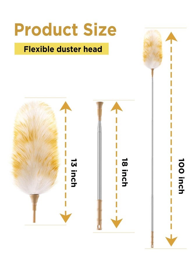 Nitecandy Extendable Lambswool Duster 30-100 Inch, Stainless Steel Long Handle Duster, Natural Feather Duster for Cleaning High Ceilings, Fans, Bookshelves, Interior, Cars, Brown - Image 2