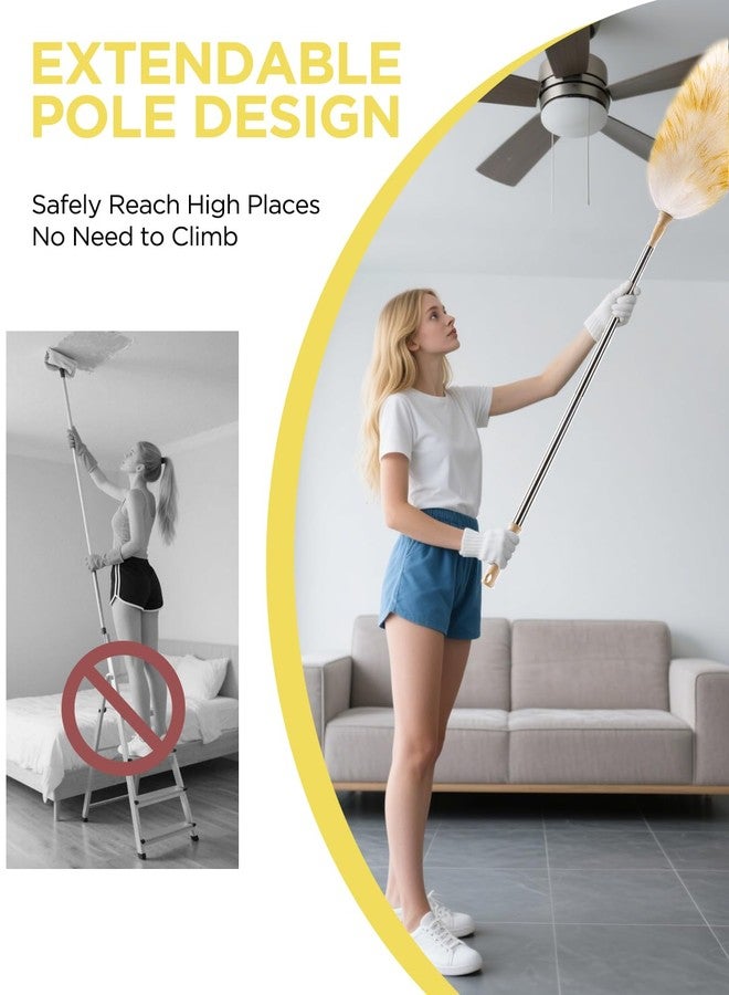 Nitecandy Extendable Lambswool Duster 30-100 Inch, Stainless Steel Long Handle Duster, Natural Feather Duster for Cleaning High Ceilings, Fans, Bookshelves, Interior, Cars, Brown - Image 3