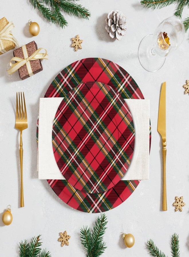 LeZakaa 50Pcs Christmas Paper Plates Sets - Vintage Red and Black Plaid Design Disposable Party Plates Decorative Tableware Supplies Table Decor - 7 Inch & 9 Inch - Image 3