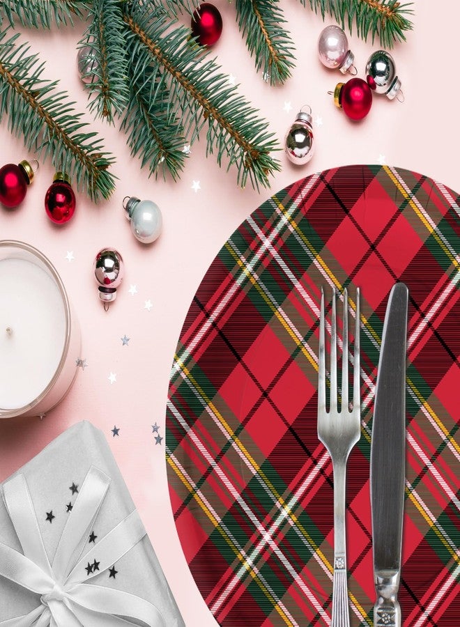 LeZakaa 50Pcs Christmas Paper Plates Sets - Vintage Red and Black Plaid Design Disposable Party Plates Decorative Tableware Supplies Table Decor - 7 Inch & 9 Inch - Image 2