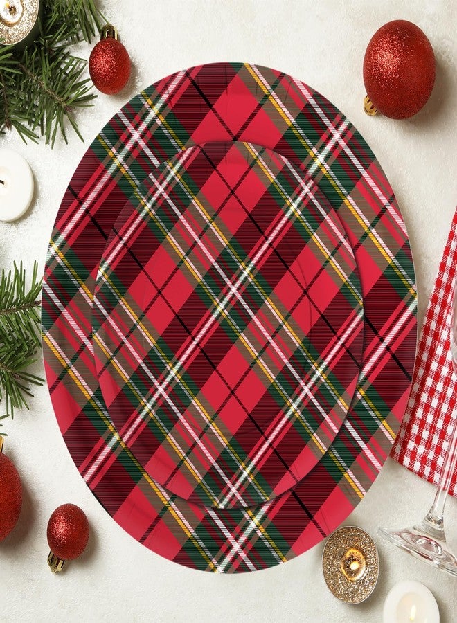 LeZakaa 50Pcs Christmas Paper Plates Sets - Vintage Red and Black Plaid Design Disposable Party Plates Decorative Tableware Supplies Table Decor - 7 Inch & 9 Inch - Image 4