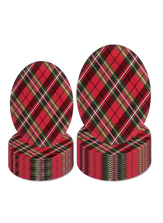 LeZakaa 50Pcs Christmas Paper Plates Sets - Vintage Red and Black Plaid Design Disposable Party Plates Decorative Tableware Supplies Table Decor - 7 Inch & 9 Inch - Image 1