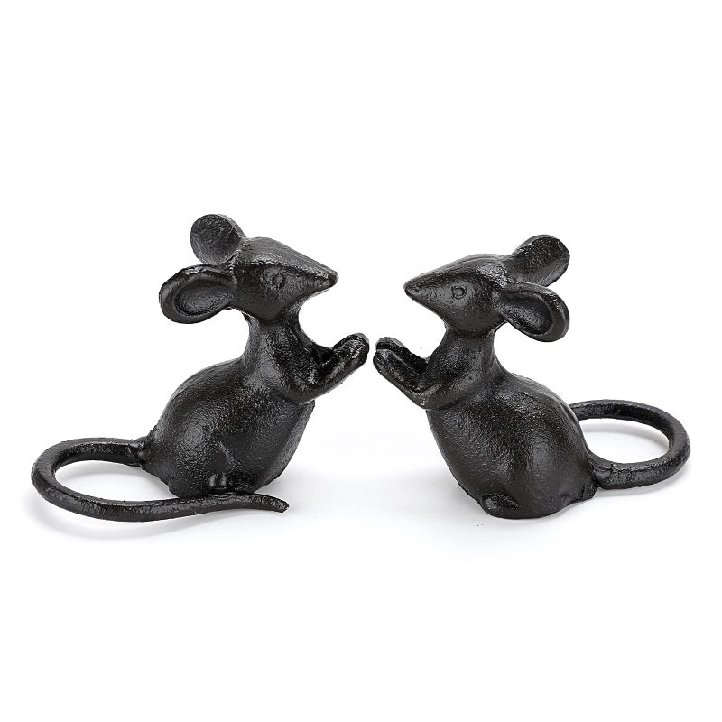OwnMy OwnMy 2 Cast Iron Cute Mouse Figurine Sculpture Black Mice Statues Carved Desktop Ornaments Figurines Decorative Creative Animal Figurine Indoor Outdoor Statues for Garden Patio Yard Home Decoration