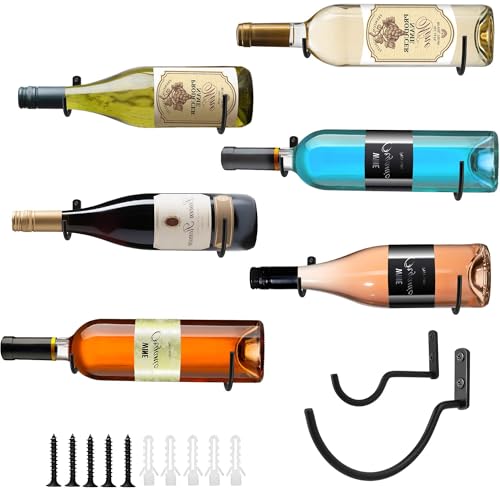 AQAREA Wall-Mounted Wine Hook: Hanging Wine Bottle Wall Holder - Set of 6 Metal Wall Red Wine Rack - Image 1