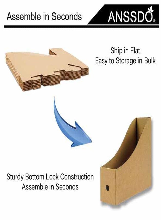 ANSSDO 12 Pack Brown Cardboard Magazine Holder Bulk Kraft Magazine File Holder Magazine Organizer, Magazine Storage Box, Large Volume Magazine File Organizer as Book Bins or Folder Holder for Desk - Image 4