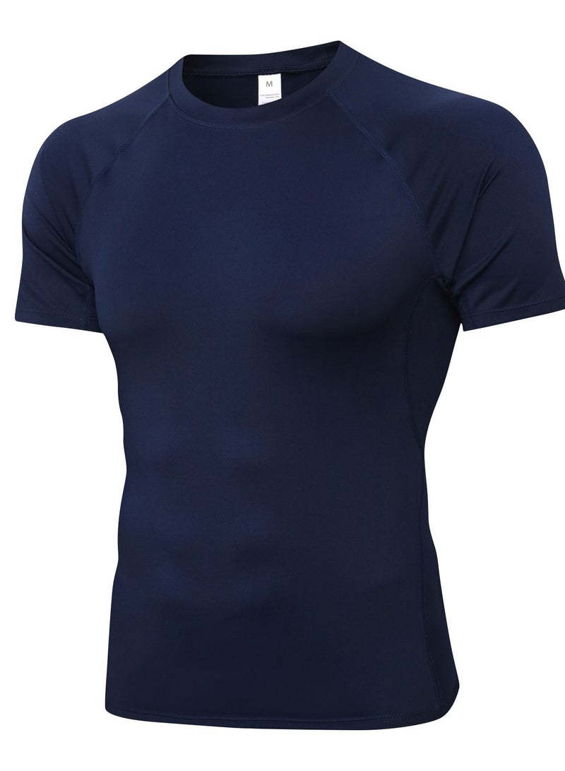 نيبمينينت Men Quick Dry Breathable Elastic T-Shirt Dark Blue - Image 1