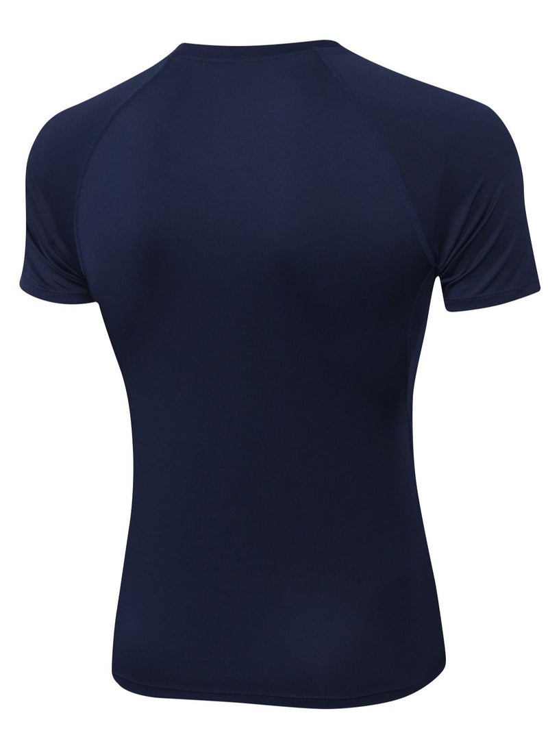 نيبمينينت Men Quick Dry Breathable Elastic T-Shirt Dark Blue - Image 2
