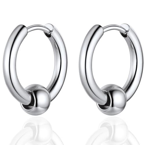 Surgical Steel Beads Huggie For Men Ball Hoop Earrings Hypoallergenic Piercing Small Endless Ball Circle Hoop Earrings for Earlobe