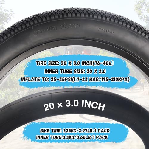 WEEROCK 20 X 3.0 Inch Bike Fat Tire E-Bike Tires 2 Pack Bicycle Tyres with Inner Tubes Folding Bead Tires Compatible with Wide Mountain Snow Bicycle Electric Bike - Image 3