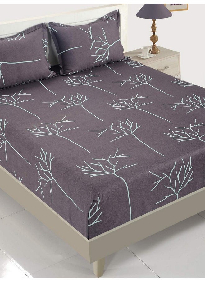 Swayam Swayam Ananda Collection Premium Cotton 200 TC Floral Print Cotton Extra Large Bed Sheet with 2 Pillow Cover - GreyGreen  - Image 2