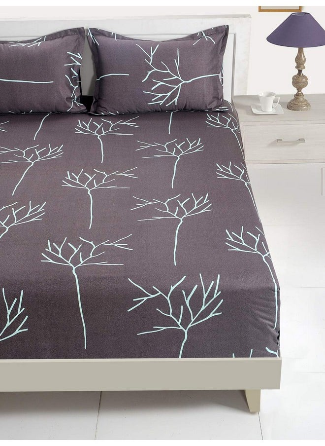 Swayam Swayam Ananda Collection Premium Cotton 200 TC Floral Print Cotton Extra Large Bed Sheet with 2 Pillow Cover - GreyGreen  - Image 3