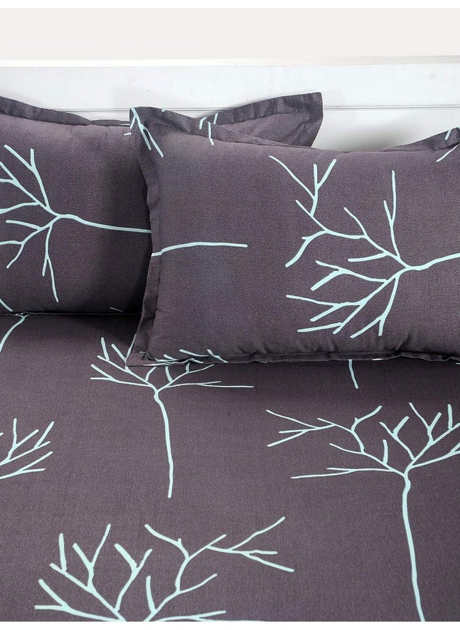 Swayam Swayam Ananda Collection Premium Cotton 200 TC Floral Print Cotton Extra Large Bed Sheet with 2 Pillow Cover - GreyGreen  - Image 4