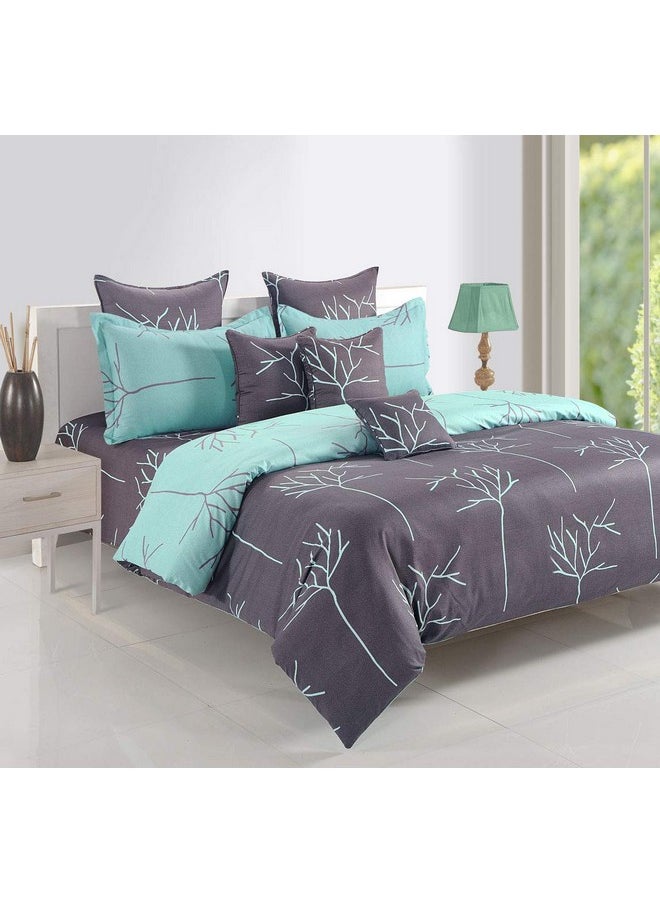 Swayam Swayam Ananda Collection Premium Cotton 200 TC Floral Print Cotton Extra Large Bed Sheet with 2 Pillow Cover - GreyGreen  - Image 1