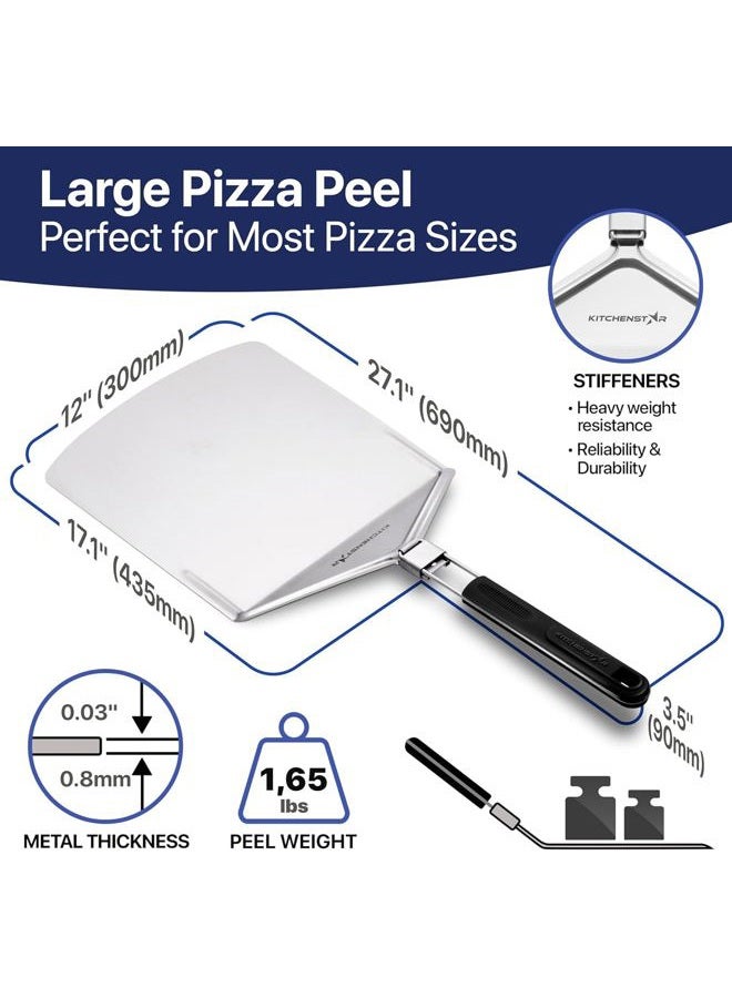 kitchen-star 12" Pizza Peel with Long Folding Handle - Stainless Steel Spatula Paddle for Effortless Pizza Transfer & Easy Storrage - Outdoor Pizza Oven Accessories - Image 3