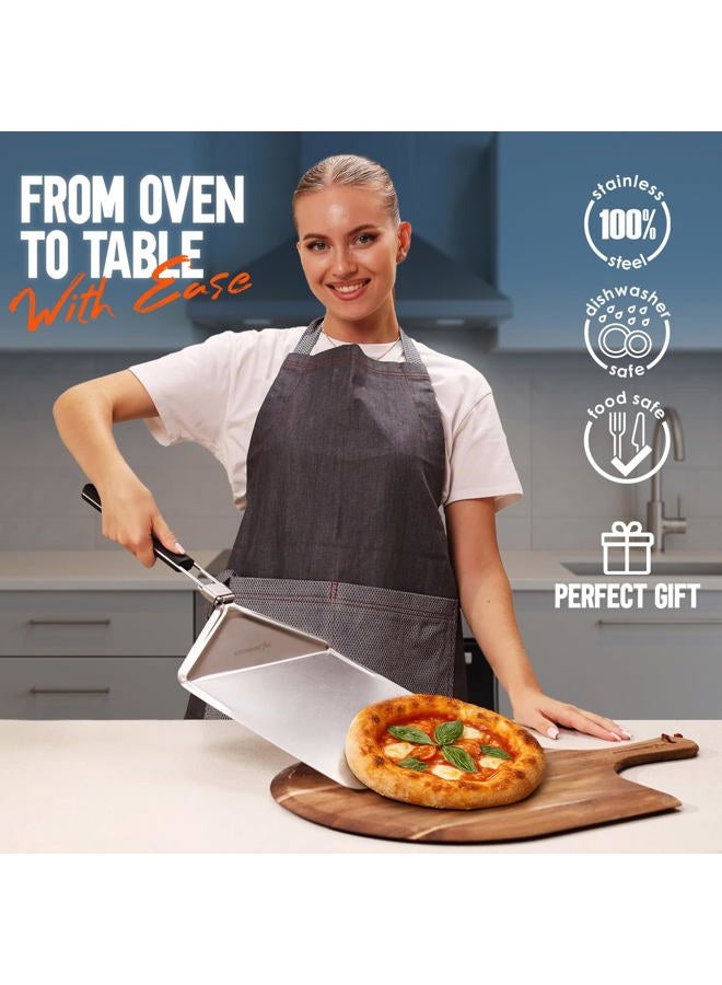 kitchen-star 12" Pizza Peel with Long Folding Handle - Stainless Steel Spatula Paddle for Effortless Pizza Transfer & Easy Storrage - Outdoor Pizza Oven Accessories - Image 2