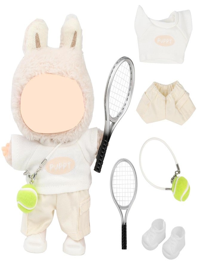 LEWOTE Clothes Set Compatible for Labubu Doll, Hat Suit Ornaments Accessories Set for 17cm/6.7inch Doll (Tennis Pack Beige) - Image 1