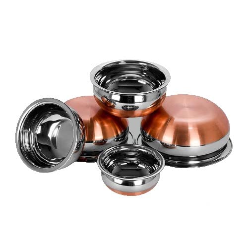 KC Stainless Steel Copper Bottom Kitchen Serving, Cooking Bowl | Biryani Handi | Handi Set 5-Pieces with Cover - Image 5