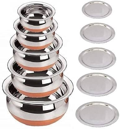 KC Stainless Steel Copper Bottom Kitchen Serving, Cooking Bowl | Biryani Handi | Handi Set 5-Pieces with Cover - Image 2