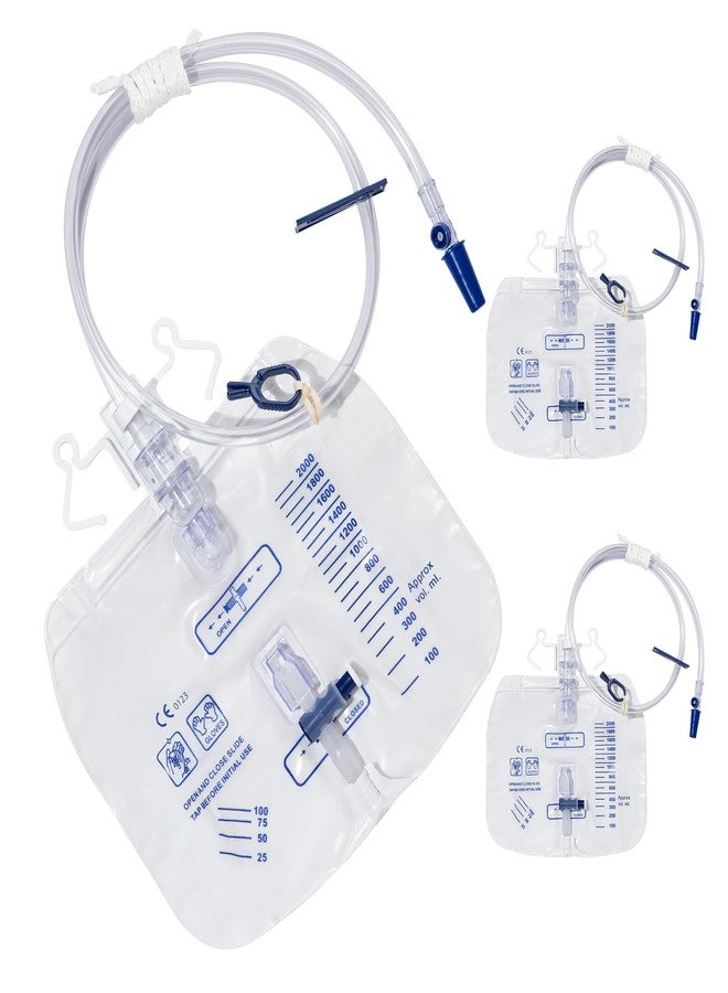 BeHerk 2000mL Catheter Bags for Men and Women 3 Pack Professional Urinary Drainage Bags with Enhanced Anti-Reflux Drip Chamber, 48” Thickened Drainage Tube, Adjustable Clips & Hanging Hook - Image 1