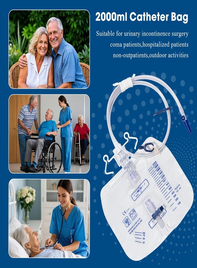 BeHerk 2000mL Catheter Bags for Men and Women 3 Pack Professional Urinary Drainage Bags with Enhanced Anti-Reflux Drip Chamber, 48” Thickened Drainage Tube, Adjustable Clips & Hanging Hook - Image 5
