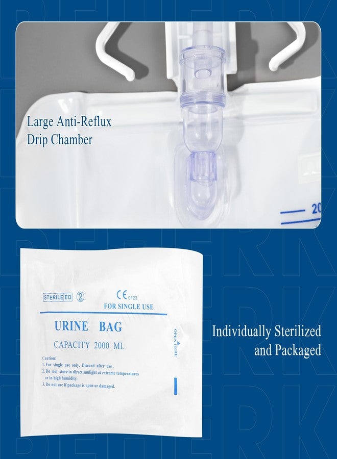 BeHerk 2000mL Catheter Bags for Men and Women 3 Pack Professional Urinary Drainage Bags with Enhanced Anti-Reflux Drip Chamber, 48” Thickened Drainage Tube, Adjustable Clips & Hanging Hook - Image 4