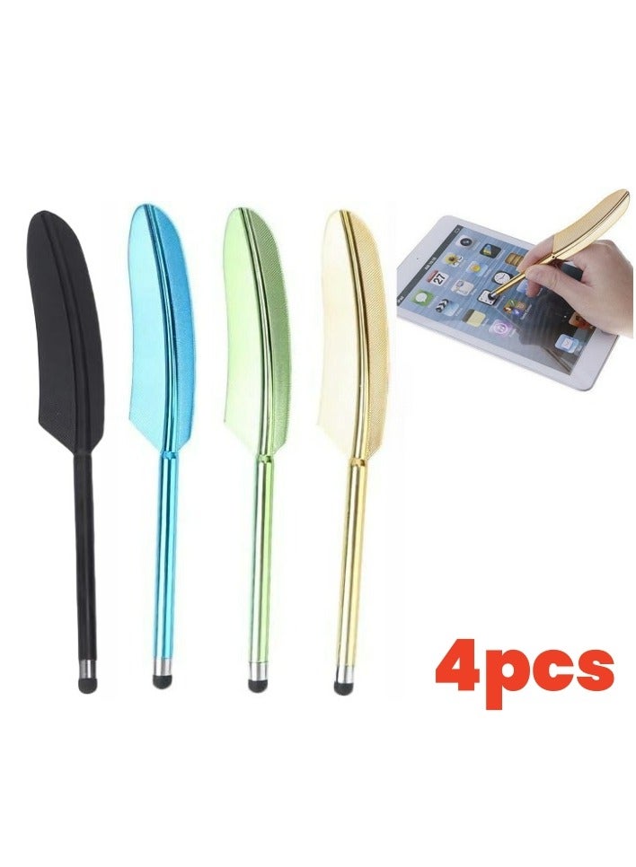 4 قطع من أقلام الريشة - قلم لمس سعوي لشاشة اللمس، قلم ملون سعوي من الريش، قلم عالمي لشاشة اللمس السعوية للهاتف الذكي والكمبيوتر اللوحي (ألوان مختلطة) - Image 1