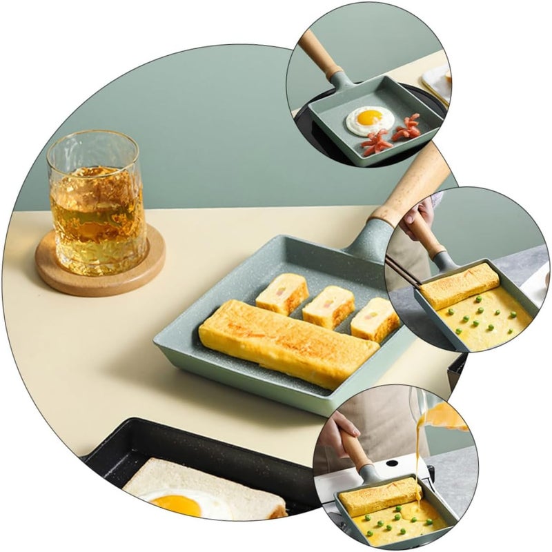 Lurrose Non-stick Japanese Tamagoyaki Omelette Pan with Beech Wood Handle, Square Frying Pan for Home Cooking Breakfast, Coating Skillet for Convenient Egg and Pancake Cooking Random Color - Image 3
