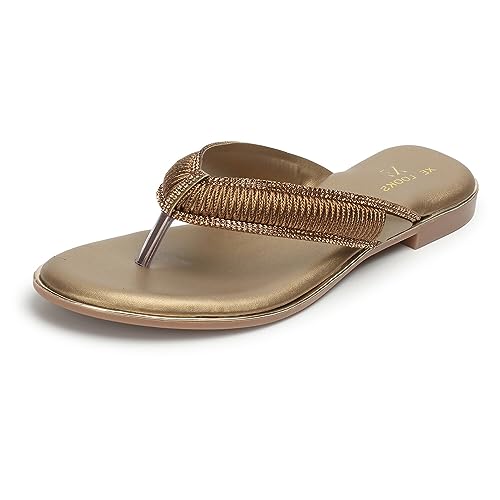 XE Looks Women's Copper Chic Metallic Flats | Stylish Braided Design | Comfortable, Durable, and Trendy Flat Slipper For Girls & Women - Image 1