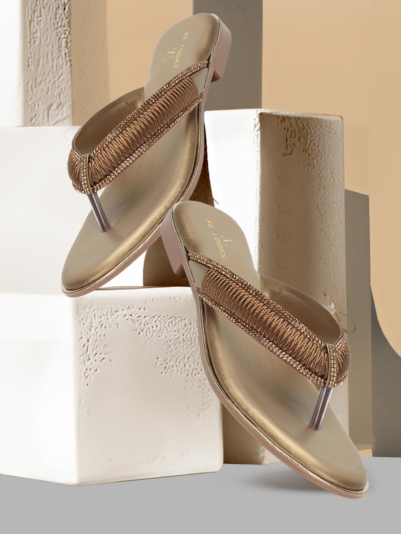 XE Looks Women's Copper Chic Metallic Flats | Stylish Braided Design | Comfortable, Durable, and Trendy Flat Slipper For Girls & Women - Image 2