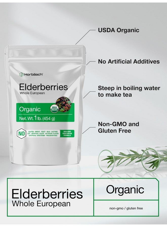 Horbäach Elderberries Dried Organic | 1 lb Bulk Bag | Whole European | Non-GMO, Gluten Free | Sambucus Nigra - Image 1