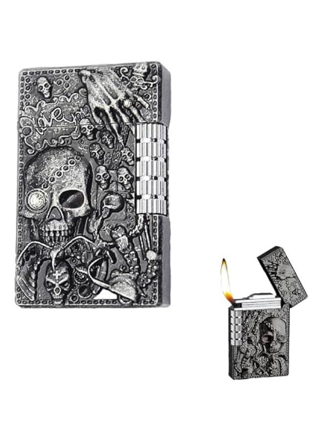 Generic - Cool Engraved Skull Lighter, Creative Grinding Wheel Butane Lighter, Soft Flame Lighter, Jet Torch Lighter, Adjustable Inflatable, Retro Antique Lighter, Men's Gift (No Gas) - Black Gray - Image 1