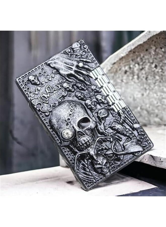Generic - Cool Engraved Skull Lighter, Creative Grinding Wheel Butane Lighter, Soft Flame Lighter, Jet Torch Lighter, Adjustable Inflatable, Retro Antique Lighter, Men's Gift (No Gas) - Black Gray - Image 1