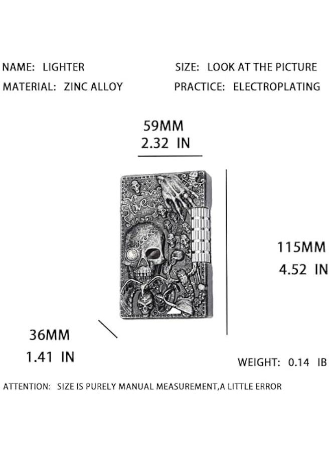 Generic - Cool Engraved Skull Lighter, Creative Grinding Wheel Butane Lighter, Soft Flame Lighter, Jet Torch Lighter, Adjustable Inflatable, Retro Antique Lighter, Men's Gift (No Gas) - Black Gray - Image 1