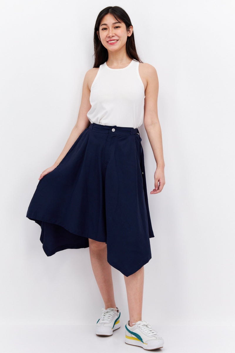 ESPRIT Women Plain Midi Skirt, Navy Blue - Image 3