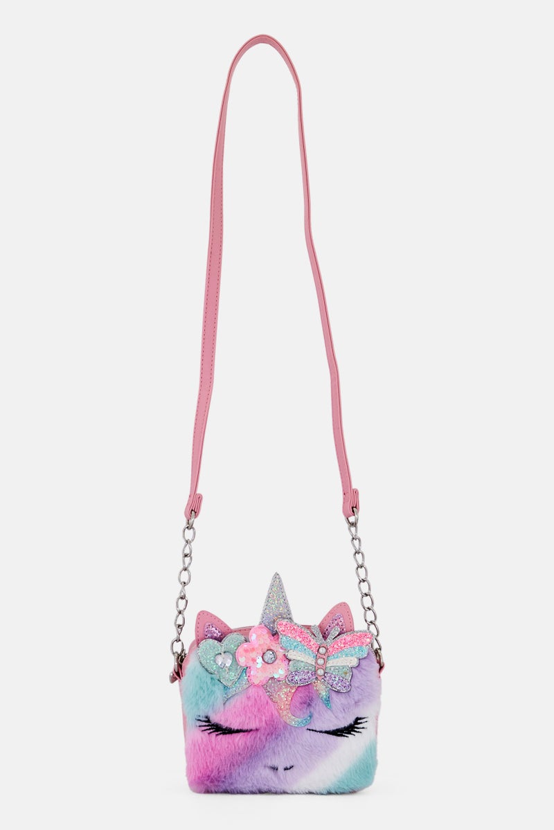 Miss Gwen's OMG Kids Girl Faux Fur Cross Body Bag, Pink - Image 1