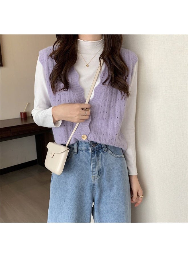 NIBEMINENT Gentle Solid Sweater Vests Women Candy Wave Single Breasted Classic Simple Knit V-neck Sweaters Cardigan Females Chic Sleeveless - Image 1