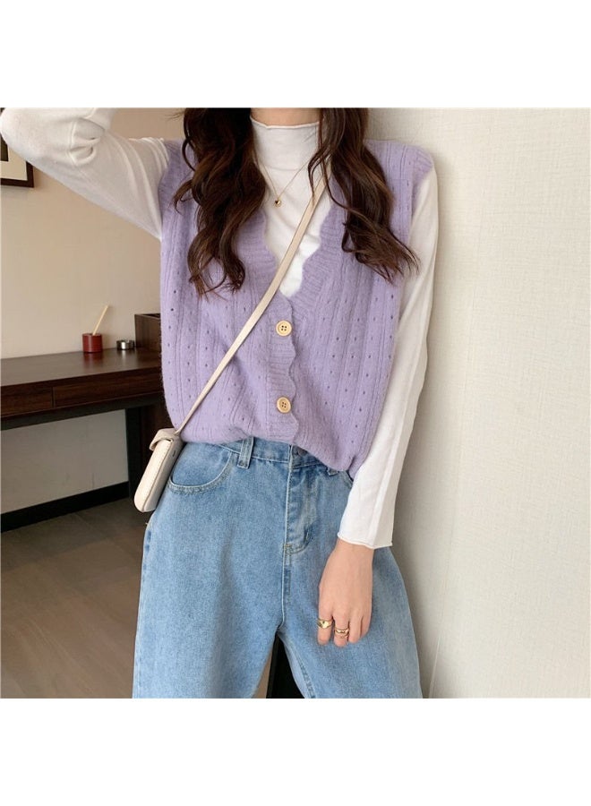 NIBEMINENT Gentle Solid Sweater Vests Women Candy Wave Single Breasted Classic Simple Knit V-neck Sweaters Cardigan Females Chic Sleeveless - Image 2