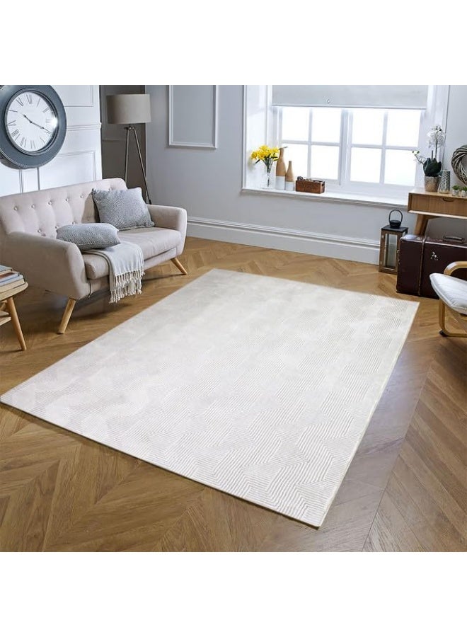 HANDPICKED FURNITURE Rectangular Carpet Ultra Soft Area Carpets For Bed Room Living Room And Dining Room Anti-Slip Floor Carpets Easy To Clean. 250 X 350 Cm 8.2 X 11.5 Ft Cream - Image 1