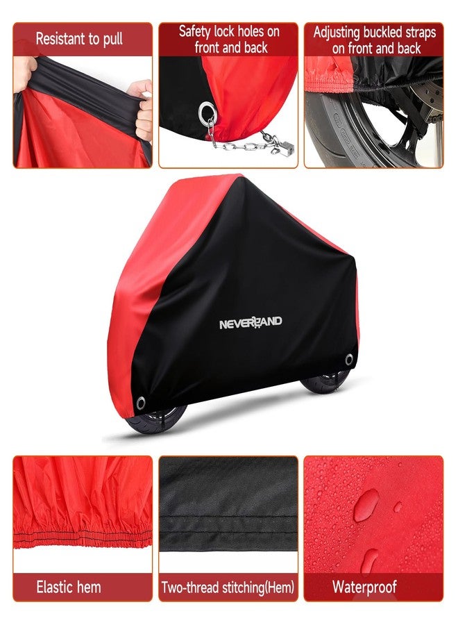 NEVERLAND Motorcycle Cover All Season Universal Weather Premium Quality Waterproof Sun Outdoor Protection Durable with Lock-Holes,Bandage,& Storage Bag Black&Red 86" M40-18-L - Image 2